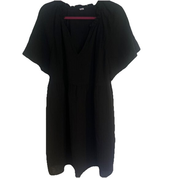 Old Navy Sz Xl Black Pockets Flutter Sleeve Crinkle Gauze Mini Swing Dress - Picture 2 of 12